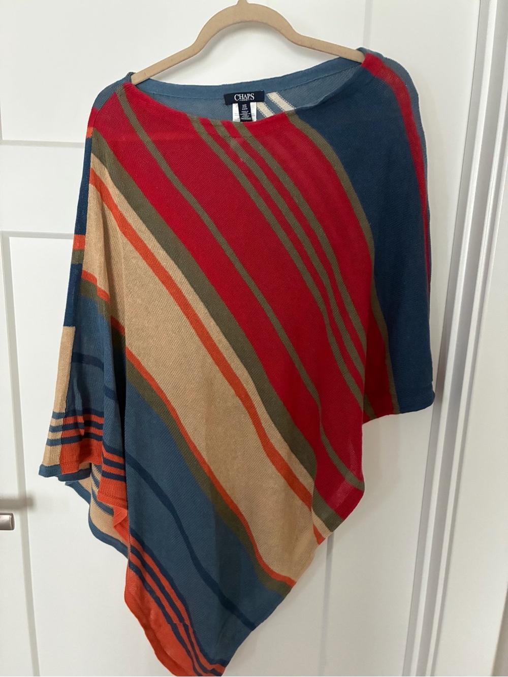 Chaps Red, Blue and Tan Striped Knit Poncho